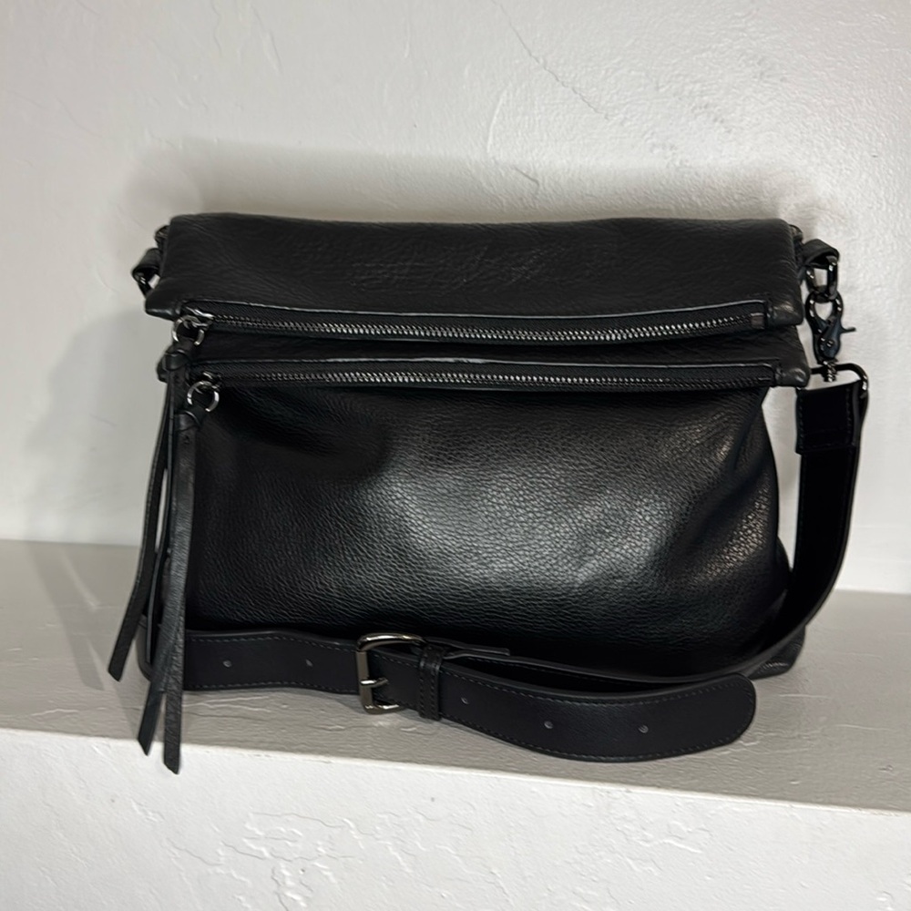 Margot Mickey black leather double zip crossbody bag